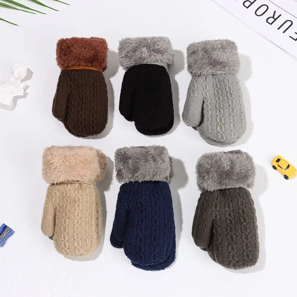 Kids Winter Knit Faux Fur Mittens Hanging Neck Gloves Ages 1–4 Kids Winter Mittens SWANS