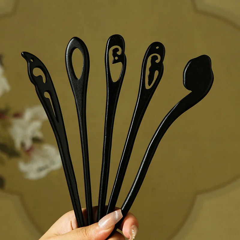 Antique Ebony Wood Hairpin – Retro Hanfu Hair Stick for Women Wood Hair Stick SWANS