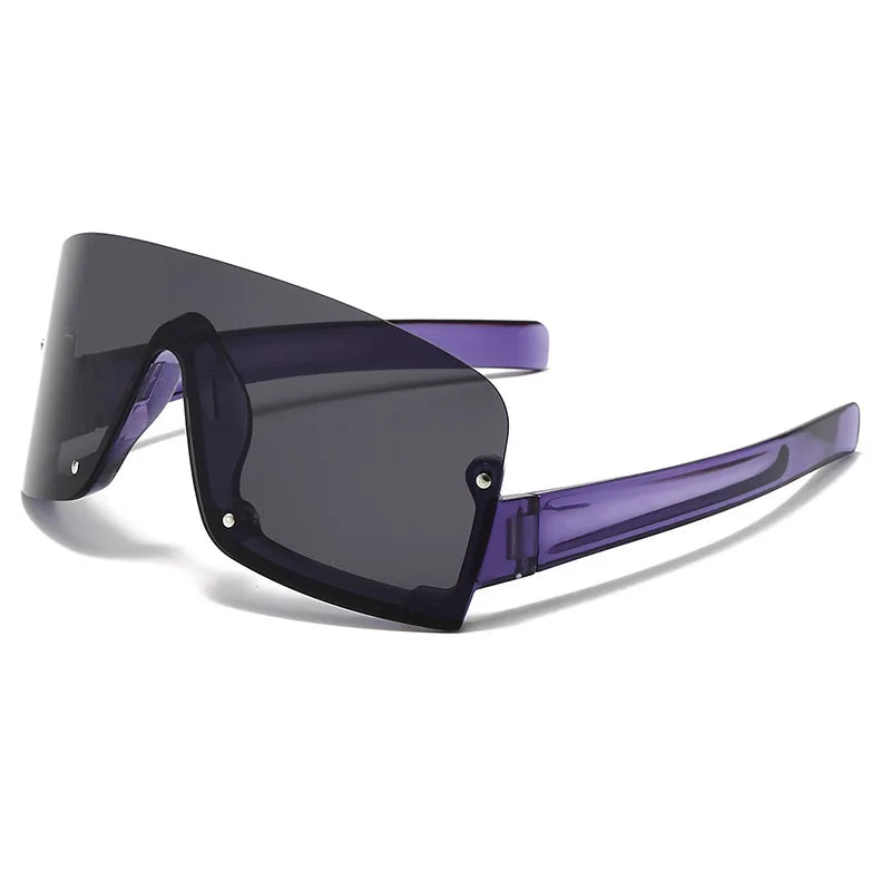 Y2K Rivet Half Frame Sunglasses – Unisex Punk Vintage Goggle Fashion Sunglasses SWANS Black Purple Leg