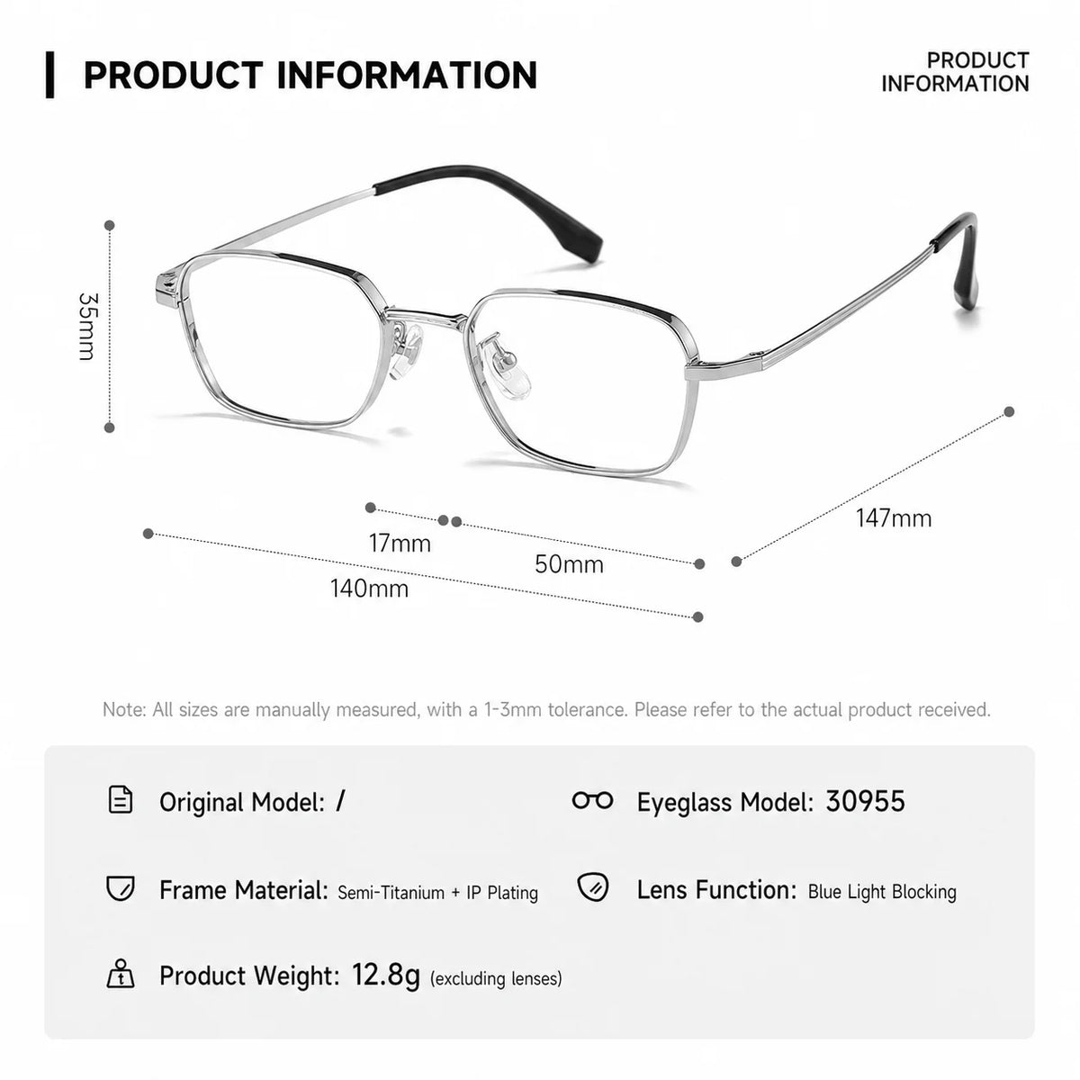 Retro Rectangle Titanium Eyeglasses Frames – Blue Light Blocking Eyeglasses Frames SWANS