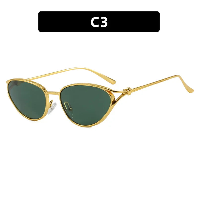 Y2K Vintage Metal Cat Eye Sunglasses – Unisex Steampunk Cat Eye Sunglasses SWANS Gold G15 As the picture