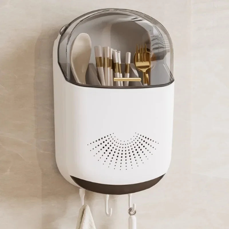 Wall-Mounted Dish Drainer & Utensil Storage Holder Kitchen Storage Organizer SWANS White