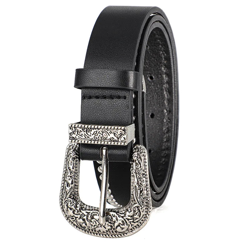 Punk Rivet PU Leather Belt – Vintage Carved Buckle Y2K Unisex PU Leather Belt SWANS