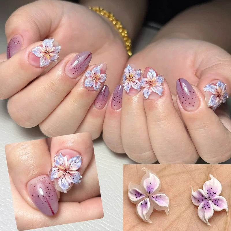 Purple 3D Acrylic Flower Nail Art Charms – Pearl & Rhinestone Nail Art Charms SWANS