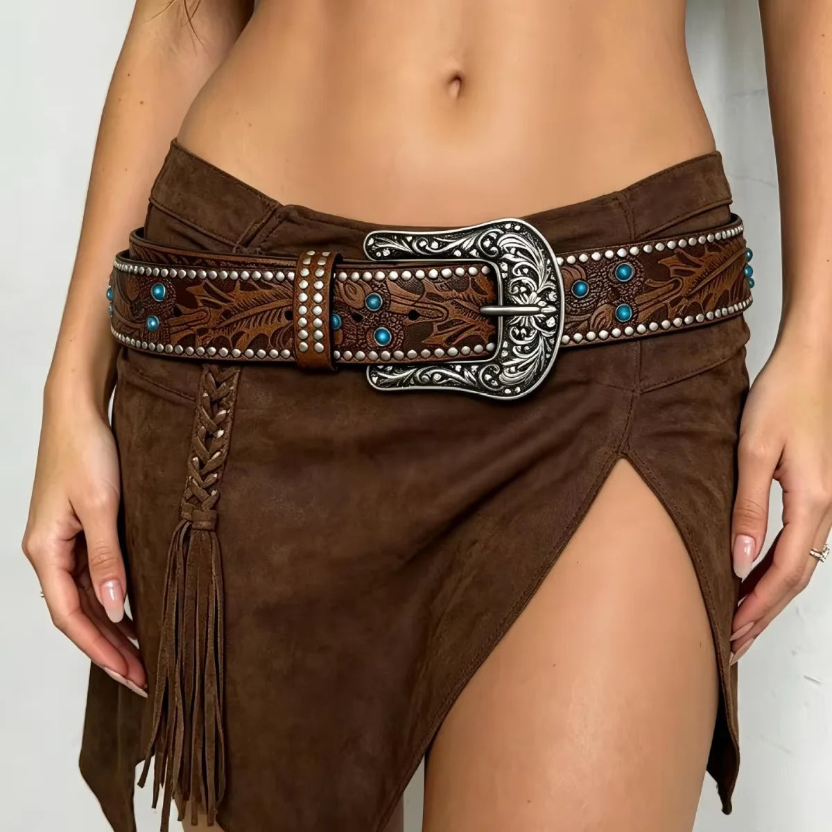 Women's Retro Embossed PU Leather Boho Belt – Pin Buckle Women's Fashion Belt SWANS
