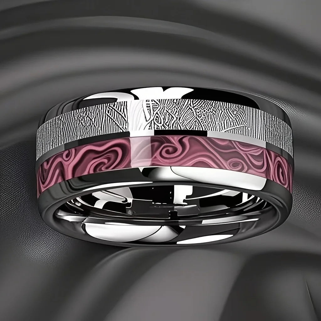 8MM Agate Stone Inlay Stainless Steel Ring – Unisex Band Stone Inlay Ring SWANS Silver 9