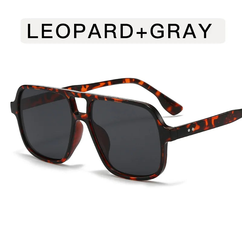 Y2K Oversized Double Bridge Square Sunglasses UV400 Fashion Sunglasses SWANS Leopard Black