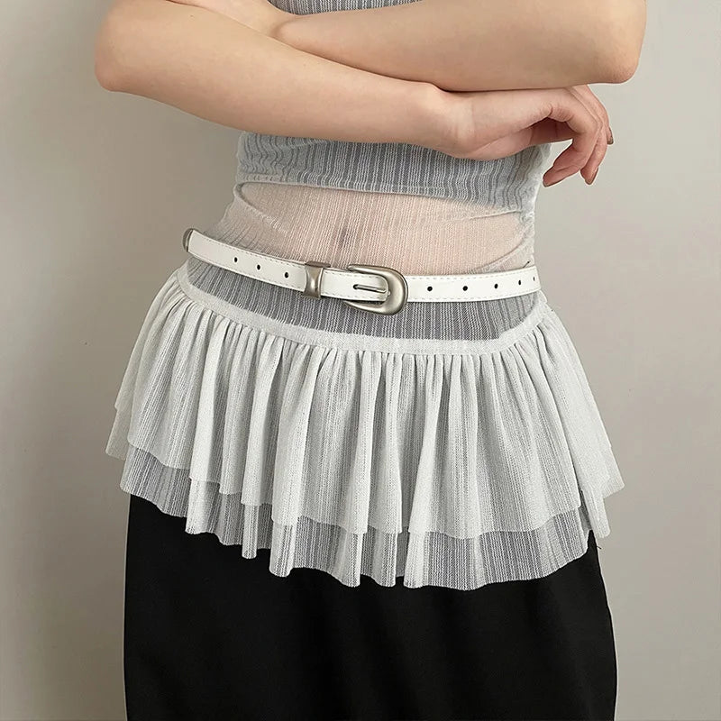 Women's Thin PU Leather Metal Belt – Korean Fashion Waistband Fashion Belt SWANS 102.5x1.8cm white Adjustable