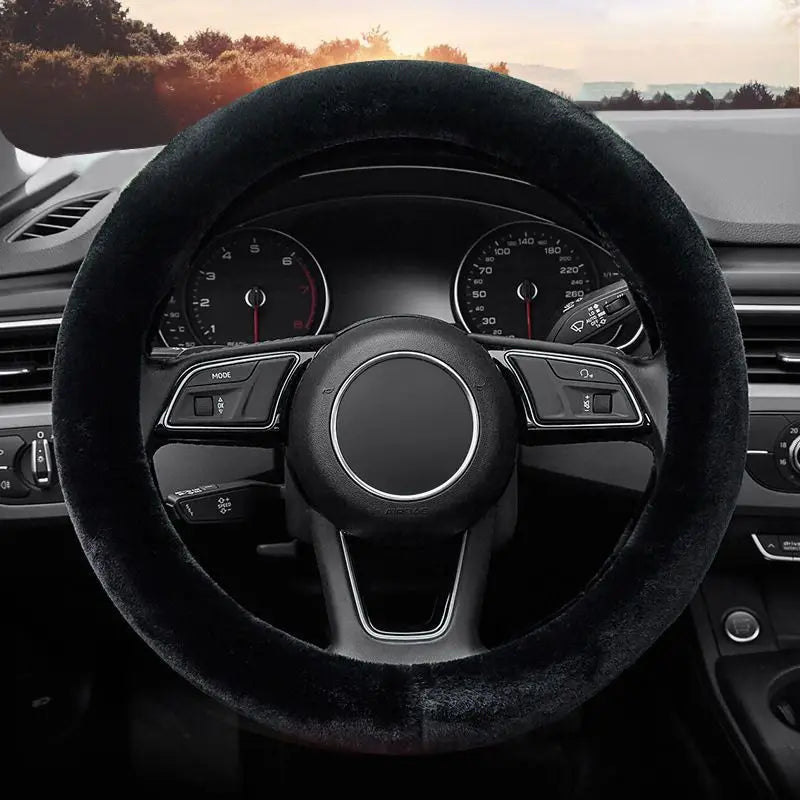 Plush Winter Steering Wheel Cover – Anti-Slip Universal 38cm Steering Wheel Cover SWANS CYX-1PC black