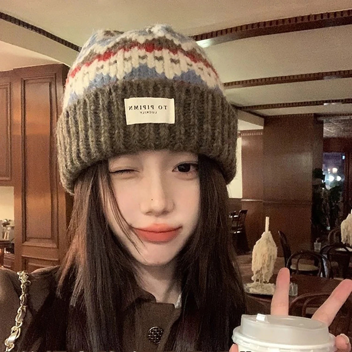 Vintage Pattern Knitted Beanie – Women's Winter Warm Cap Knitted Beanie Hat SWANS