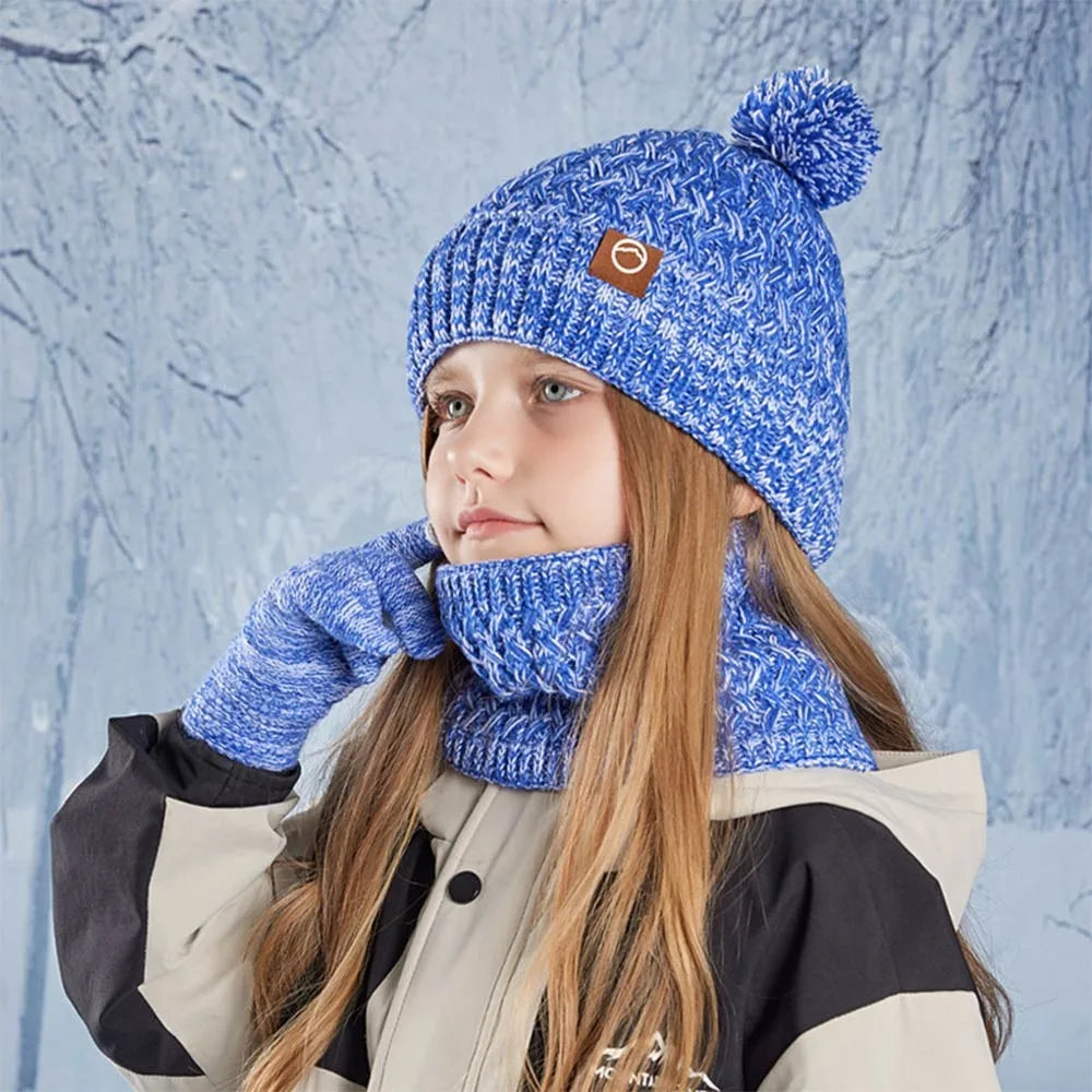 Kids Winter Hat Gloves & Scarf Set – Knit Beanie with Pom Kids Winter Accessory Set SWANS Royal Blue
