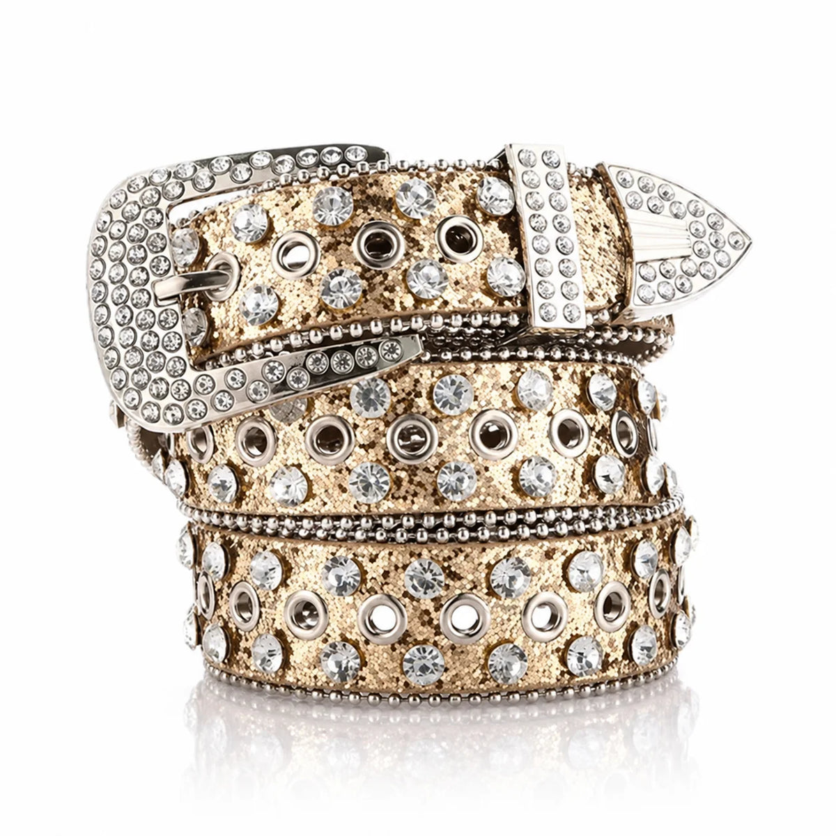 Women's Rhinestone PU Belt – Sparkly Pin Buckle, 6 Colors Rhinestone Fashion Belt SWANS Gold 105CM