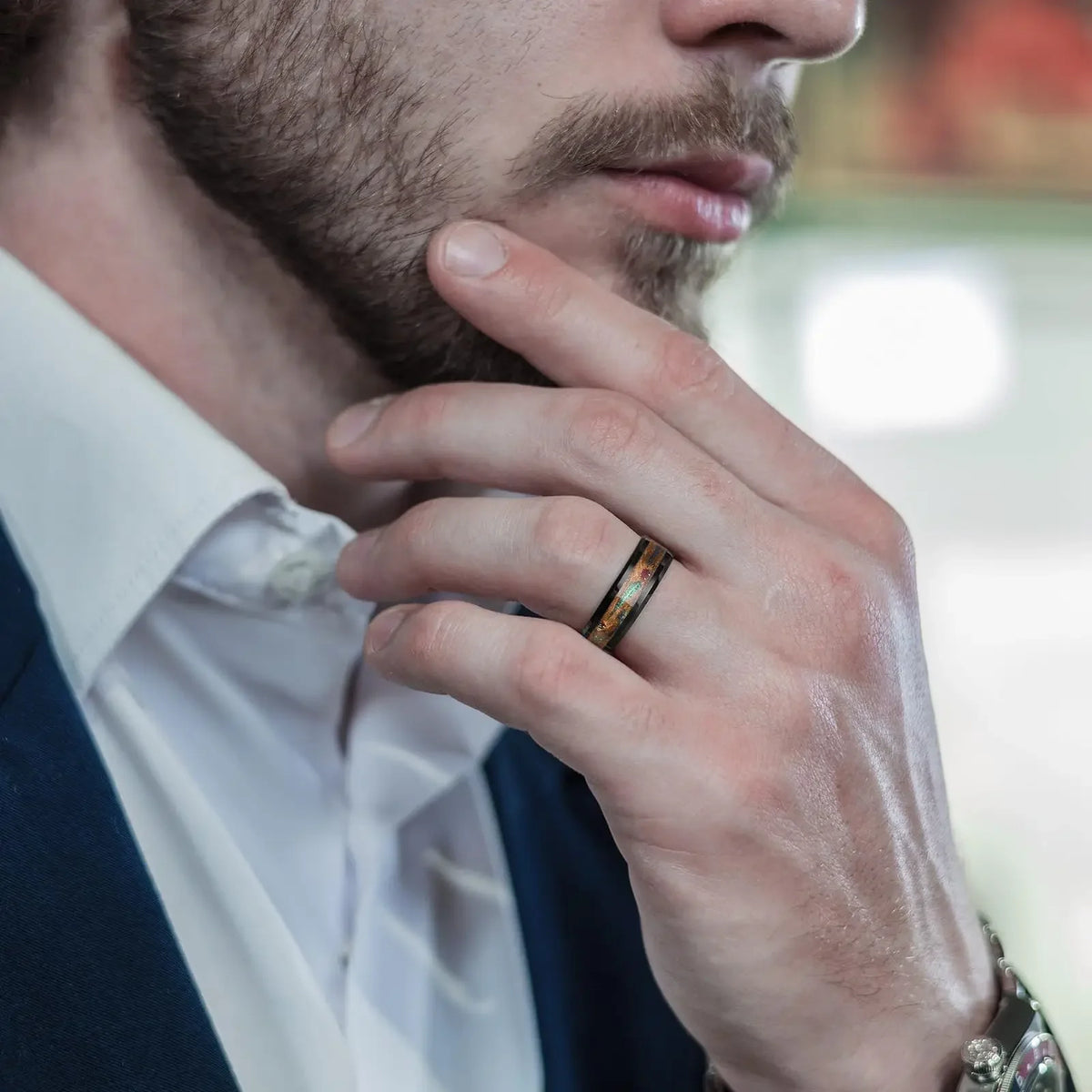 Men's Black Stainless Steel Galaxy Flowing Sand Ring Men's Fashion Ring SWANS