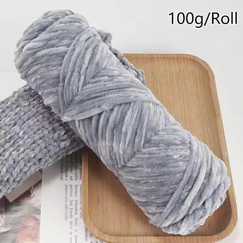 Thick Chenille Velvet Yarn 100g – Soft Plush Crochet & Knit Yarn Craft Yarn SWANS Light Gray