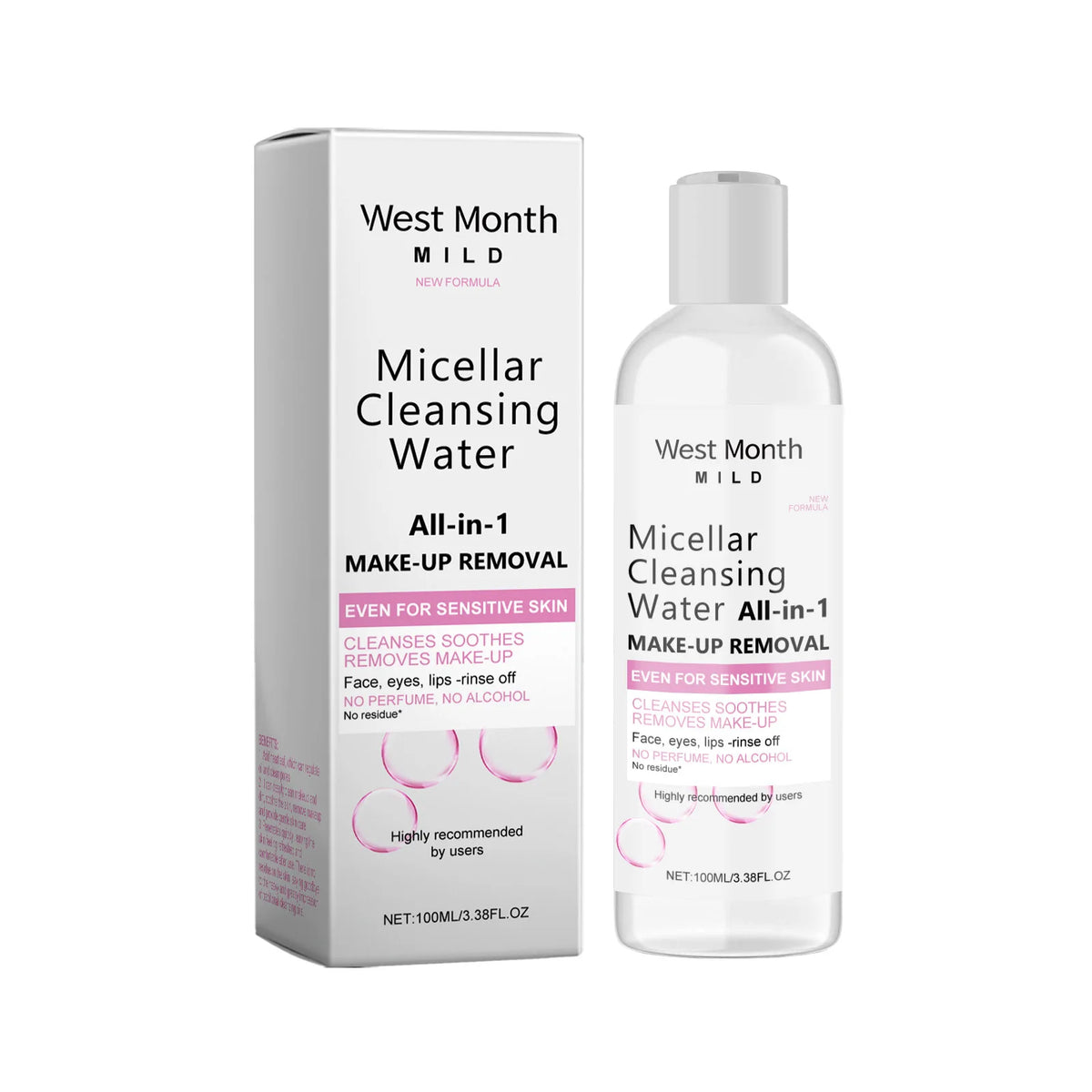 WEST MONTH Micellar Water Makeup Remover 100ml – Face Cleanser Micellar Cleansing Water SWANS 100ml boxed