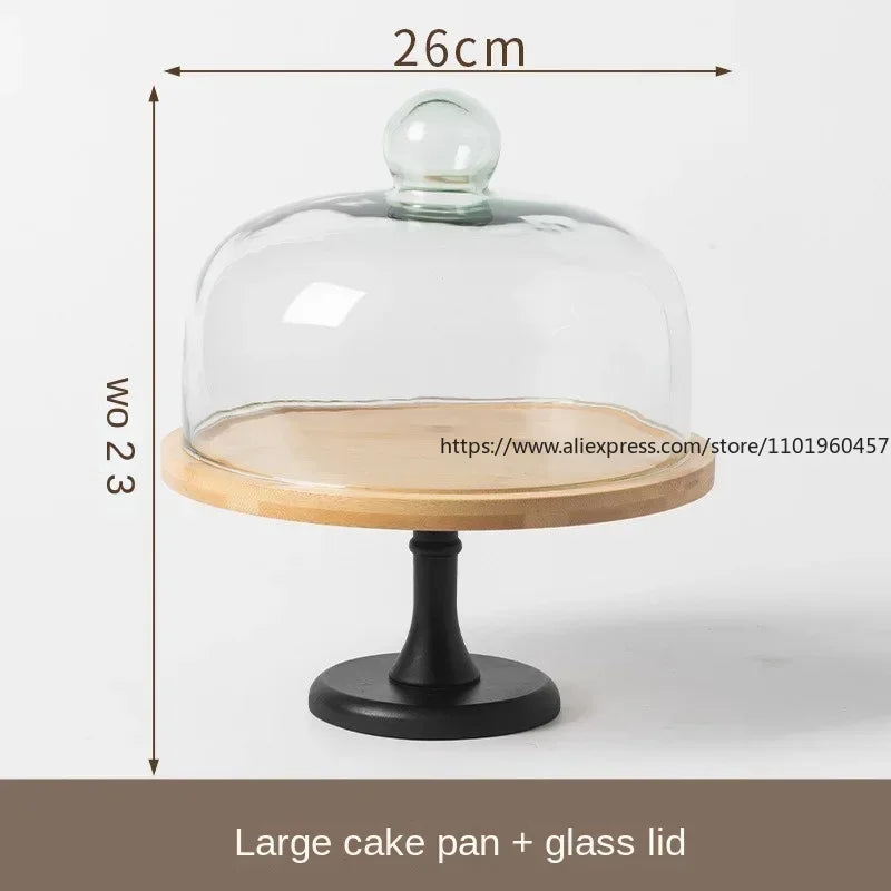 Wooden High-Foot Tray with Glass Cover – Cake & Dessert Stand Cake & Dessert Stand SWANS
