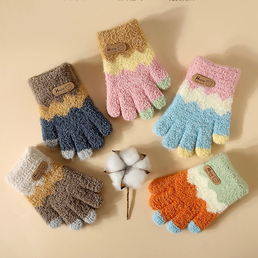 Kids Winter Knitted Gloves – Cute Teddy Bear Full Finger Warmth Kids Winter Gloves SWANS