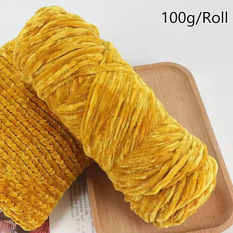 Thick Chenille Velvet Yarn 100g – Soft Plush Crochet & Knit Yarn Craft Yarn SWANS Yellow