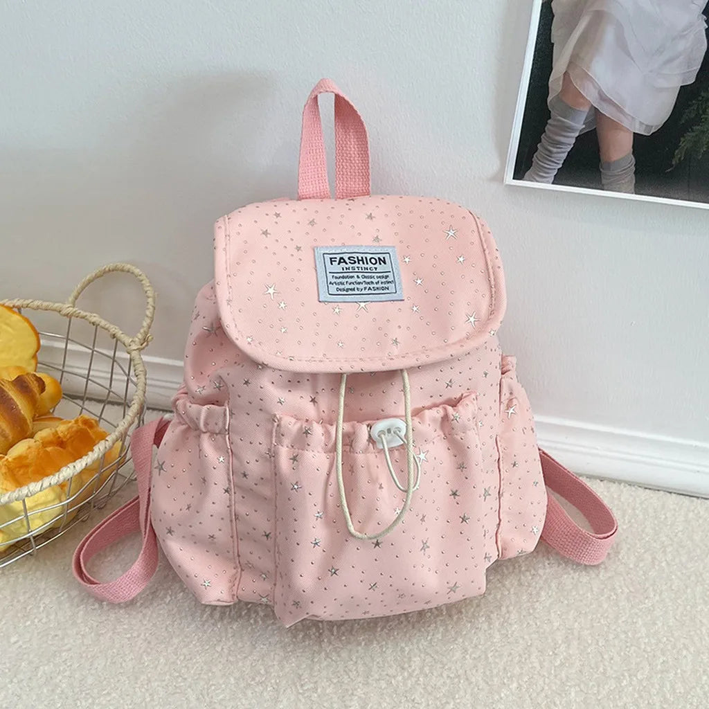 Women's Star Print Canvas Flap Backpack – Casual Daypack Canvas Flap Backpack SWANS C-no pendant