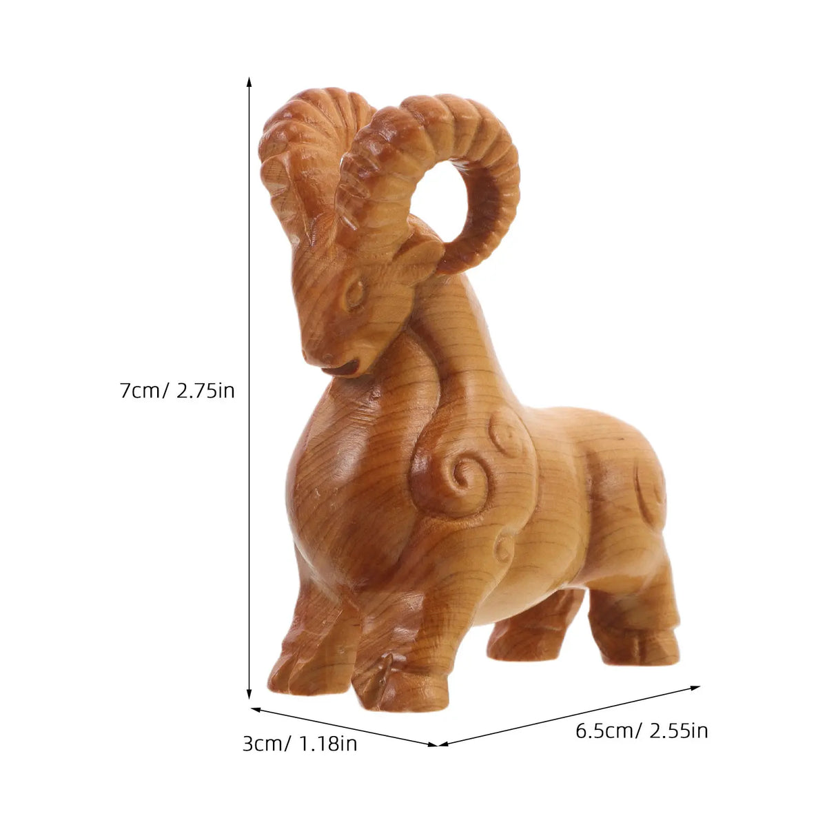 Wooden Chinese Zodiac Goat Sculpture – Feng Shui Lucky Statue 2027 Zodiac Figurine SWANS Khaki