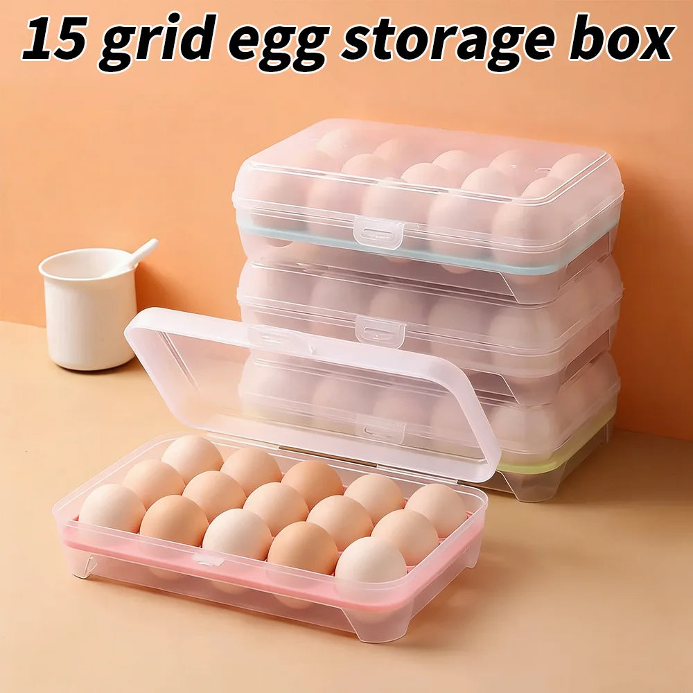 SWANS 15-Grid Stackable Transparent Egg Holder for Fridge Egg Storage Tray SWANS
