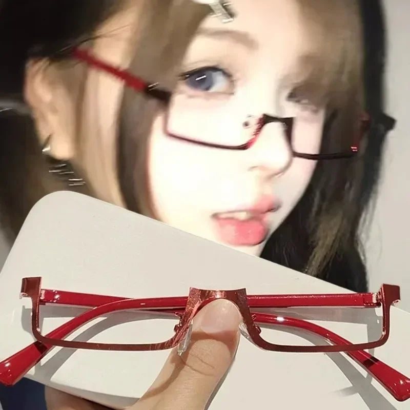 Y2K Japanese Half-Frame Decorative Glasses | Vintage Metal Decorative Eyeglass Frames SWANS red-1pc