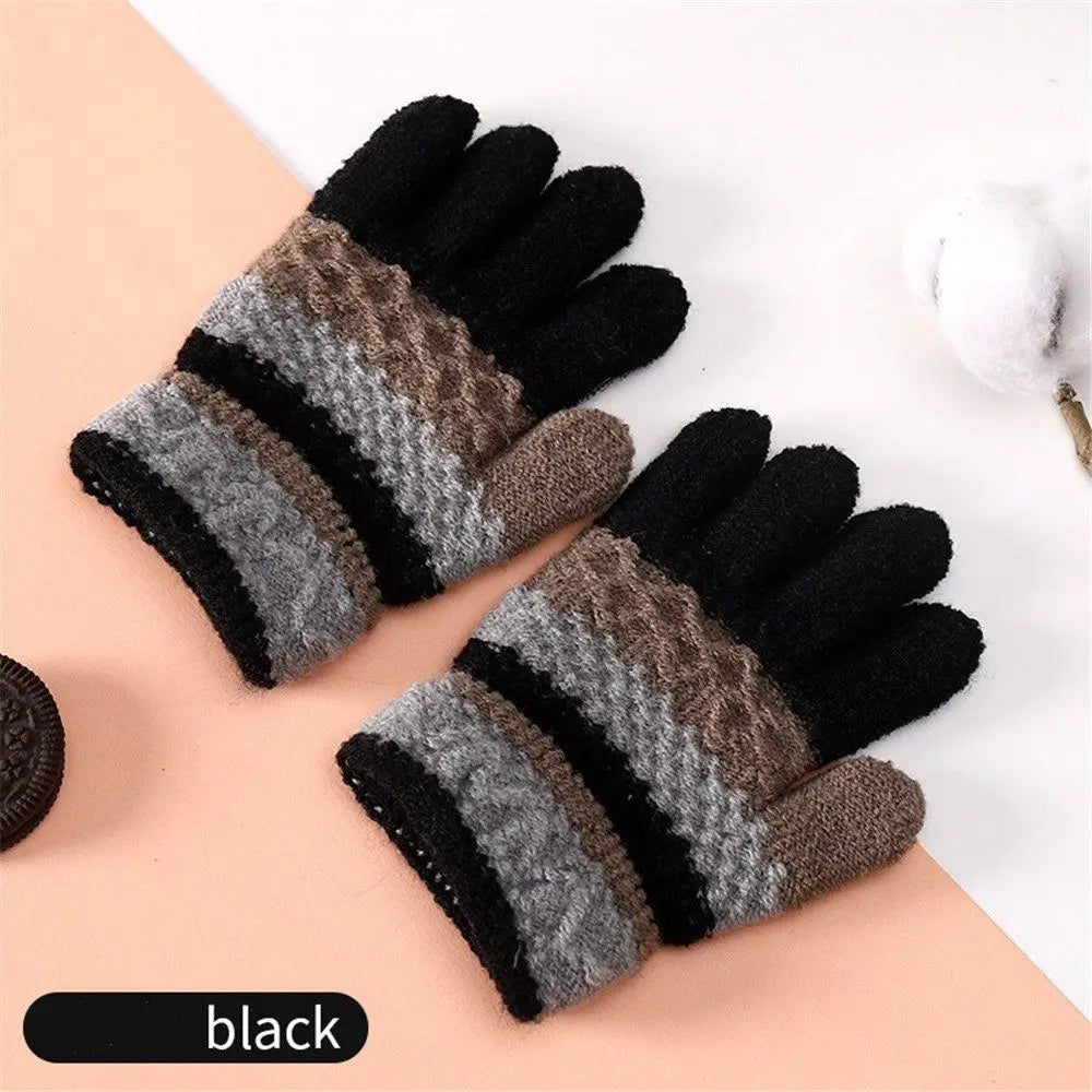 Kids Warm Knitted Full Finger Gloves & Mittens – Girls & Boys Kids Winter Gloves SWANS black