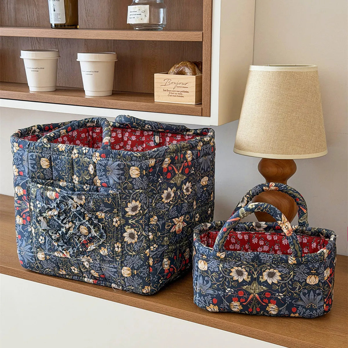 Vintage Flower Foldable Storage Basket with Handle | 2 Sizes Storage Basket SWANS