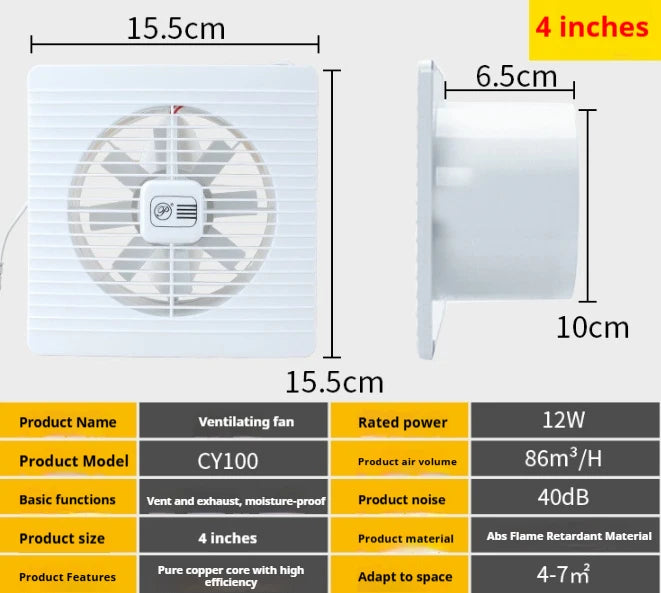 YTYIN 4"/6" Electric Exhaust Fan 220V – Quiet Wall Ventilation Fan Exhaust Ventilation Fan SWANS 100mm hole size 220 V AU