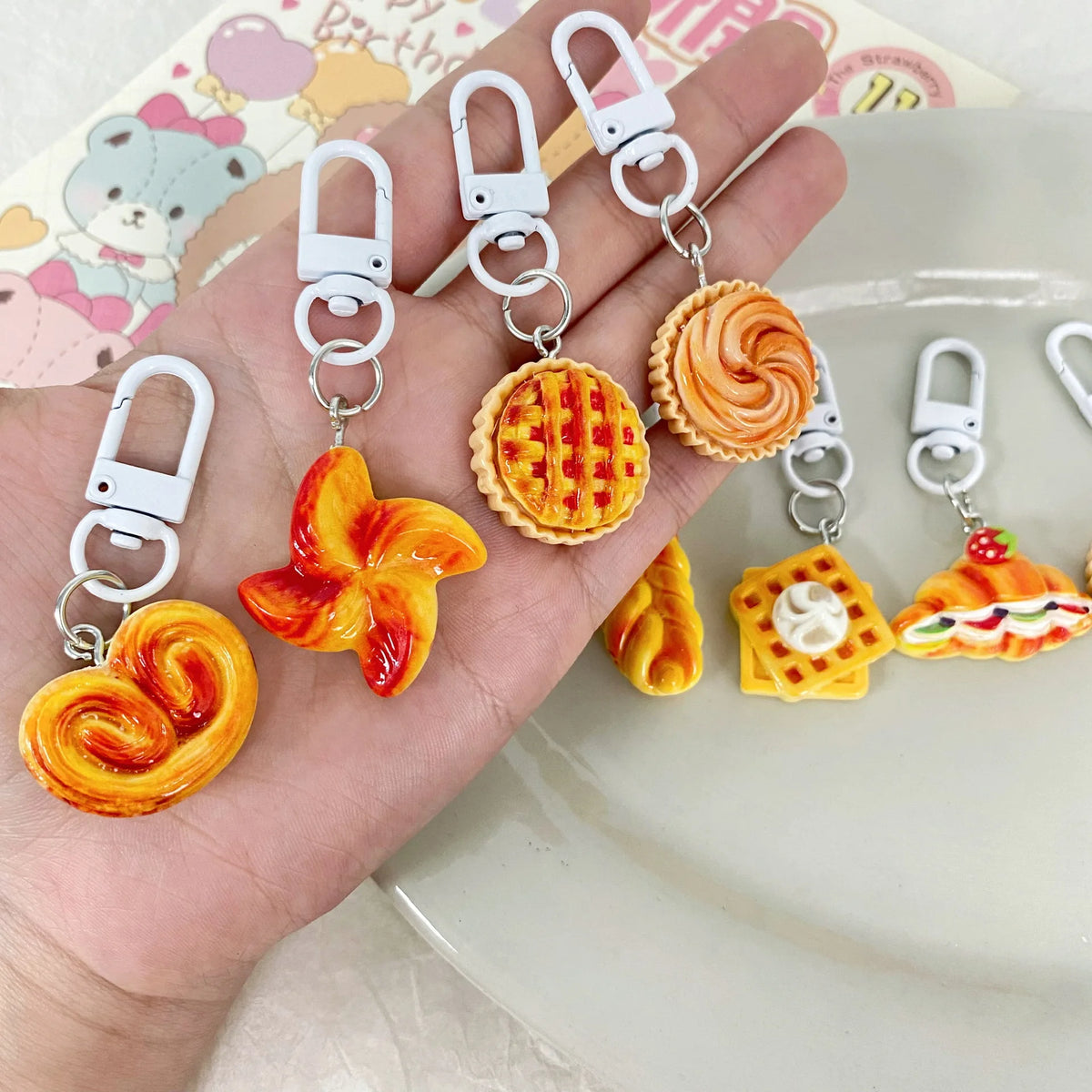 Whimsical Pastry Food Keychain – Dough Twist Bag Charm Novelty Keychain Charm SWANS