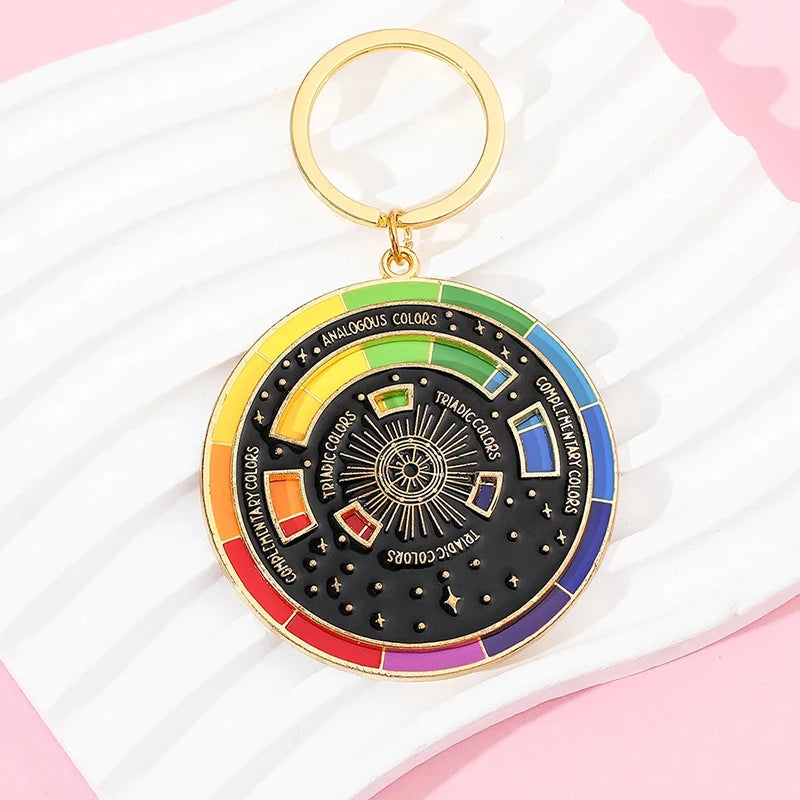 Rotatable Rainbow Color Wheel Keychain – Artist Gift Keyring Novelty Keychain SWANS