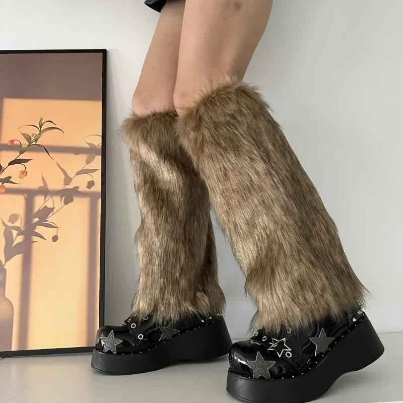 Y2K Faux Fur Leg Warmers – Furry Boot Covers for Women Faux Fur Leg Warmers SWANS