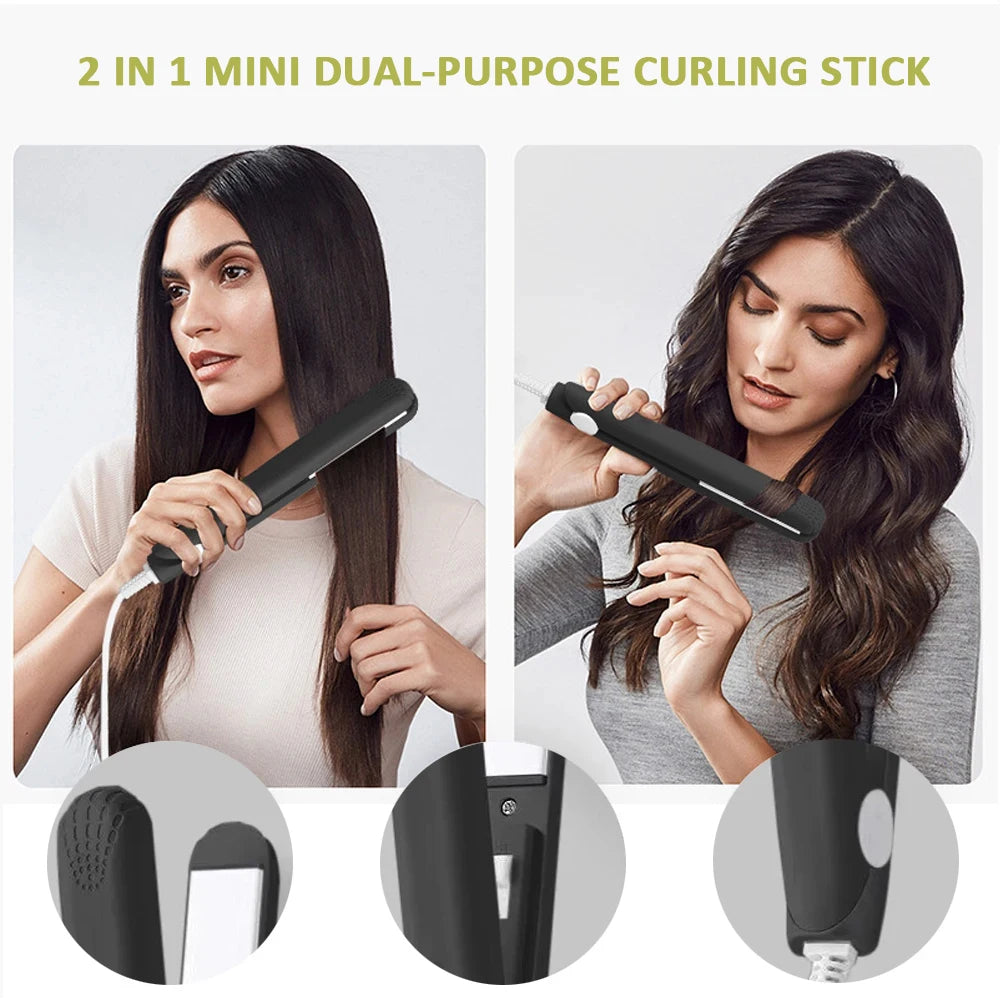 YIBER Mini 2-in-1 Ceramic Flat Iron – Travel Hair Straightener Hair Straightener Curler SWANS