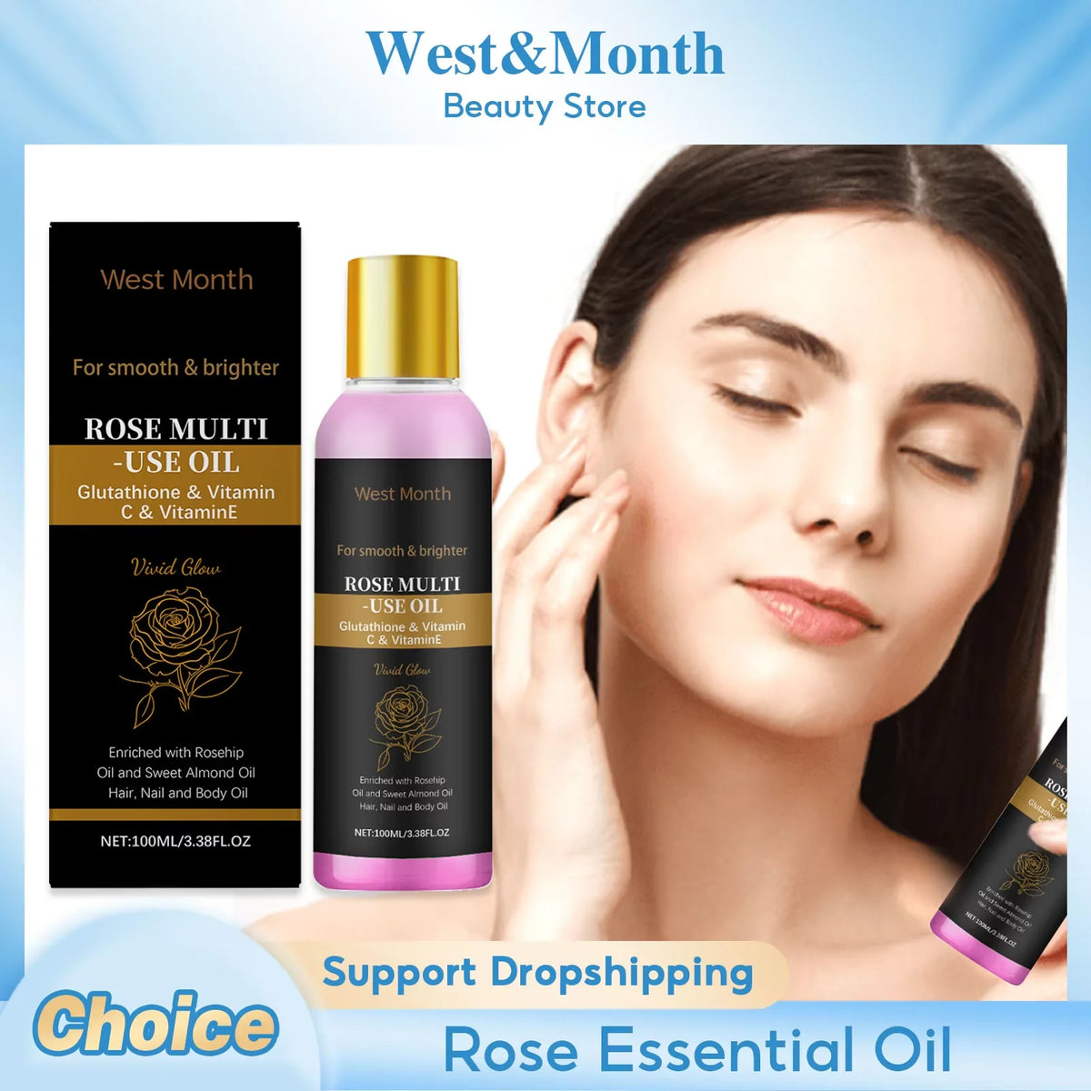 WEST MONTH Rose Essential Oil – Hair, Face & Body Oil 100ml Essential Body Oil SWANS