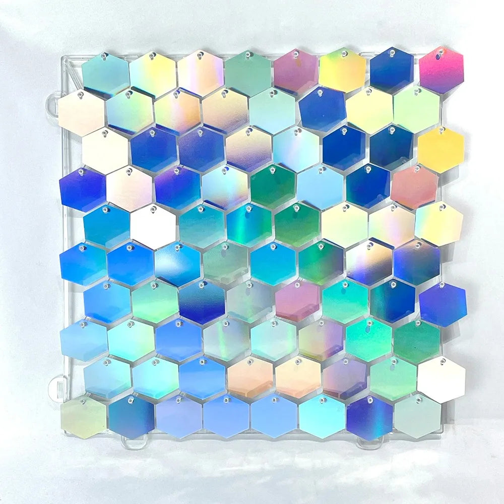 Glitter Sequin Backdrop Hexagon Panel – Silver & Gold 30x30cm Party Backdrop Panel SWANS Pearlescent Silver