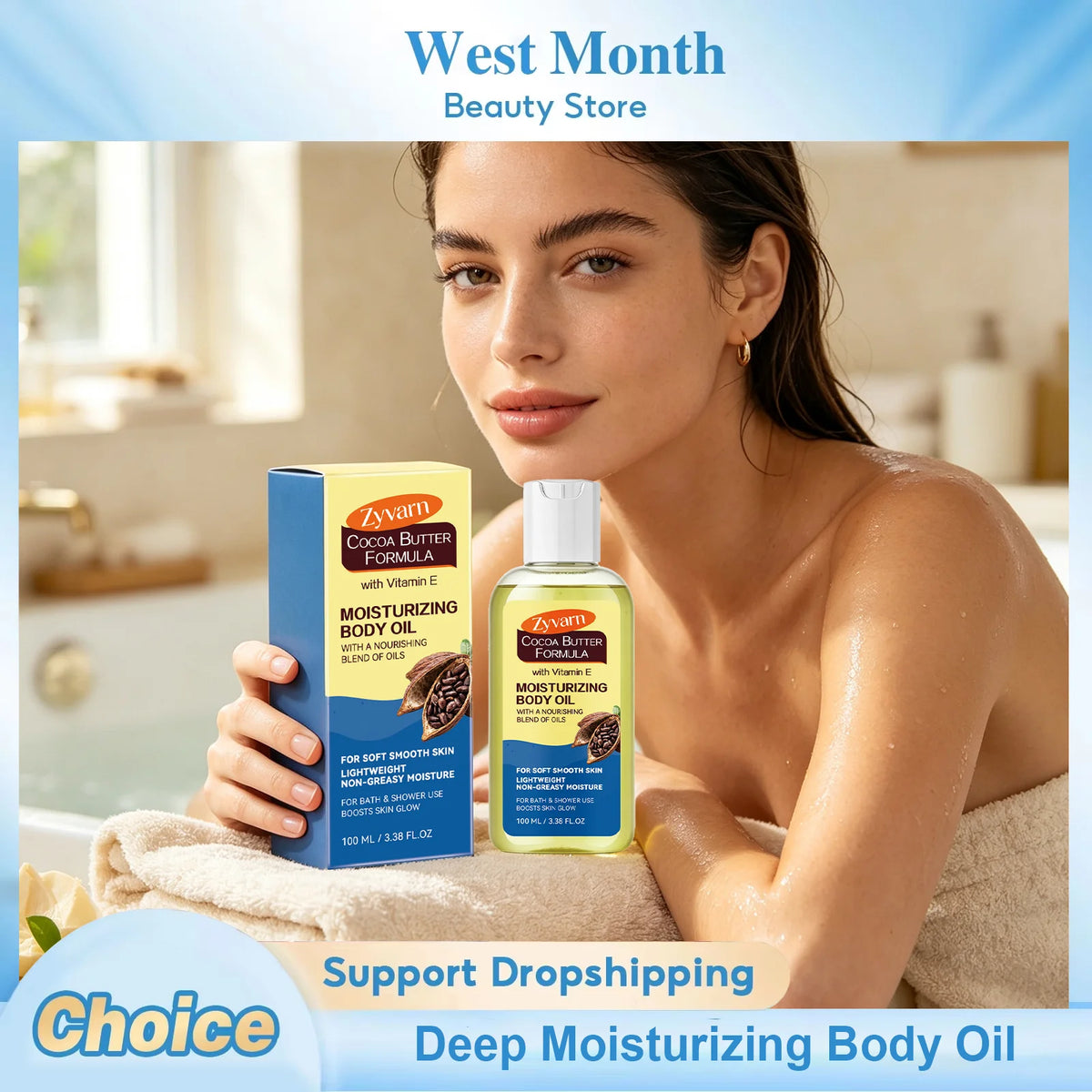 ZYVARN Cocoa Butter Body Oil – Lightweight Moisturizing Glow Body Oil SWANS