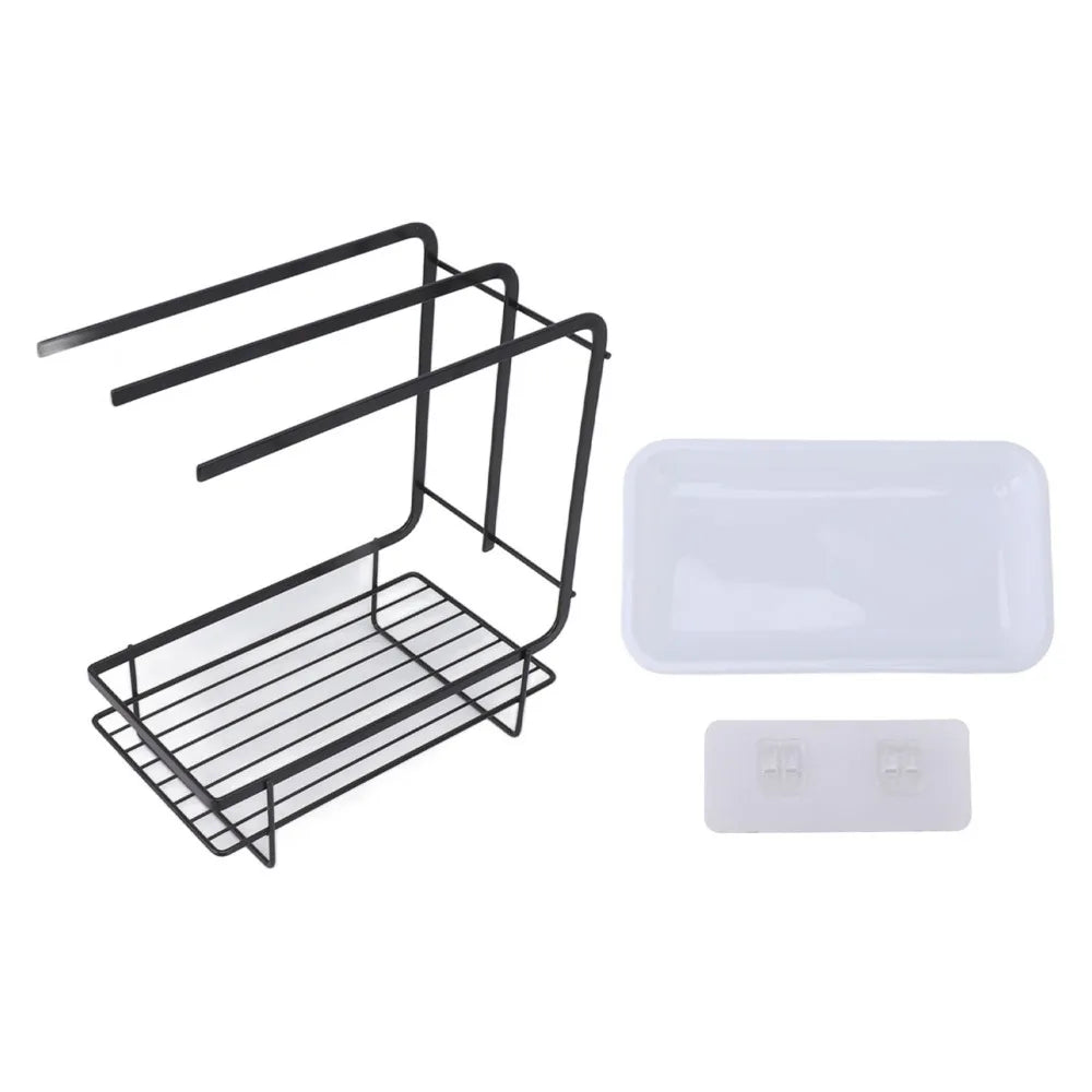 SWANS Iron Sponge Holder & Dish Drying Rack with Drain Pan Sink Sponge Organizer SWANS Black