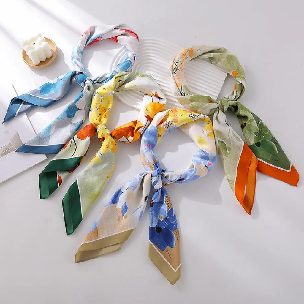 Geometric Satin Square Scarf – Silk Shawl & Bandana for Women Fashion Square Scarf SWANS
