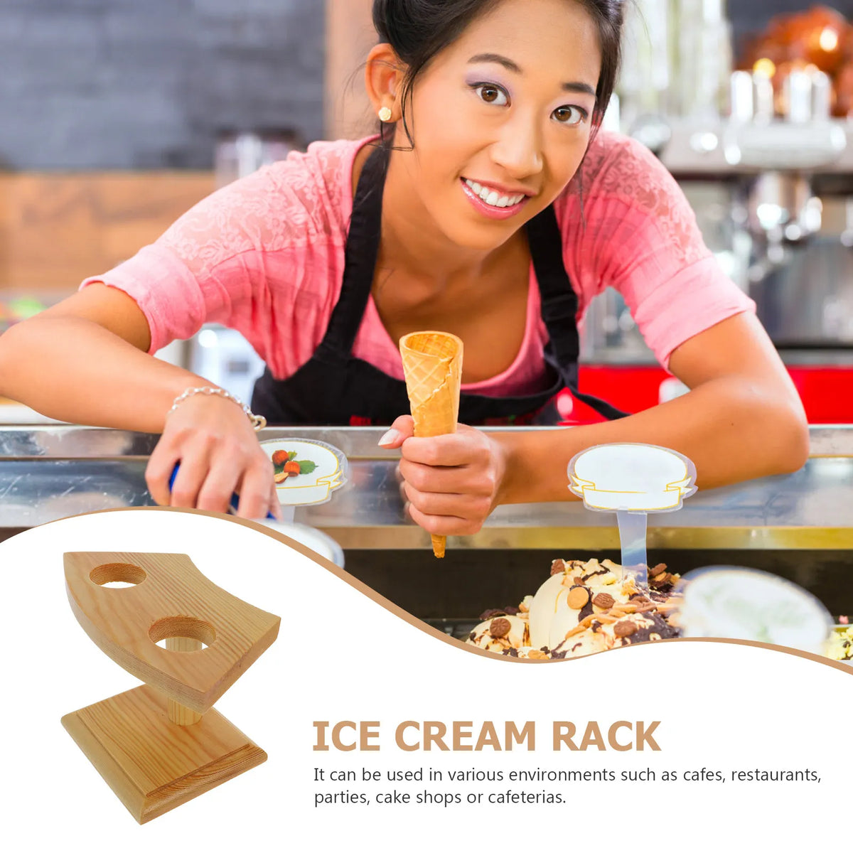Wooden Ice Cream Cone & Sushi Hand Roll Display Stand Rack Food Display Rack SWANS