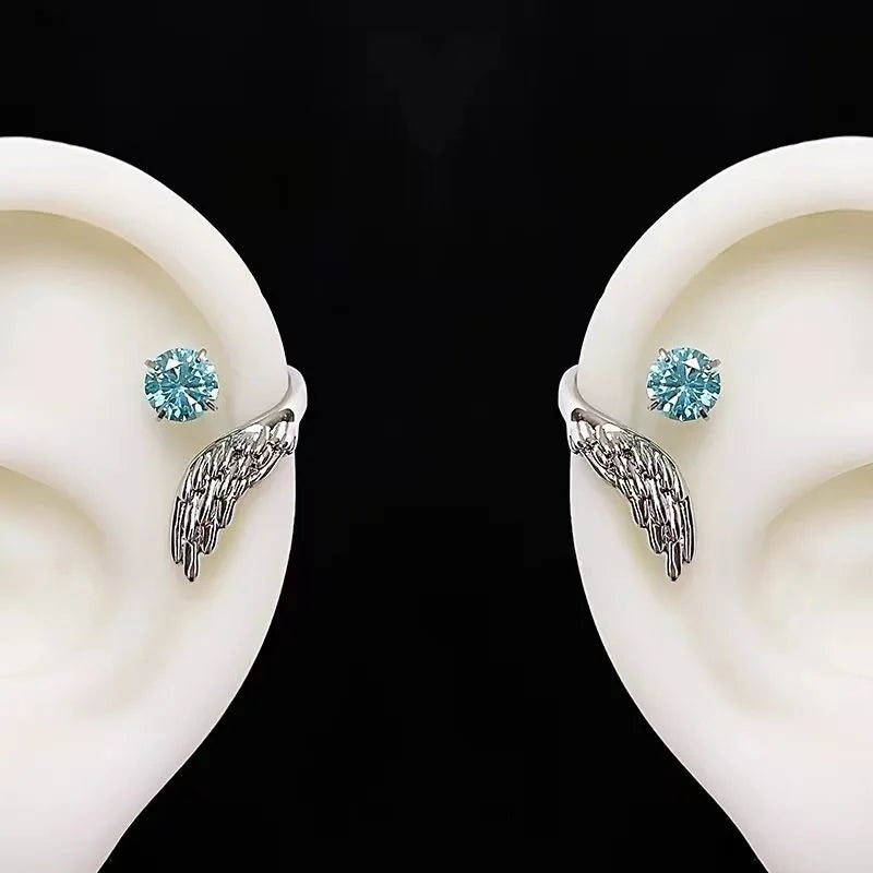 Silver Wing Zircon Stud Earrings – Trendy Fashion Jewelry Women Stud Earrings SWANS Bule 2pcs