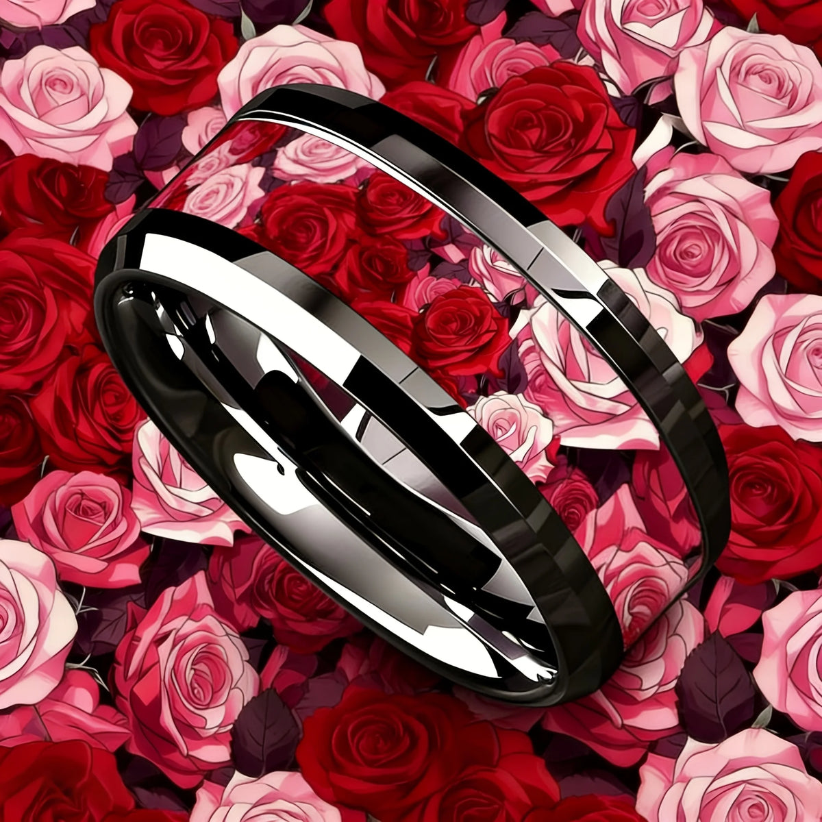Rose Stainless Steel Ring – Polished Wedding Band Unisex Stainless Steel Ring SWANS