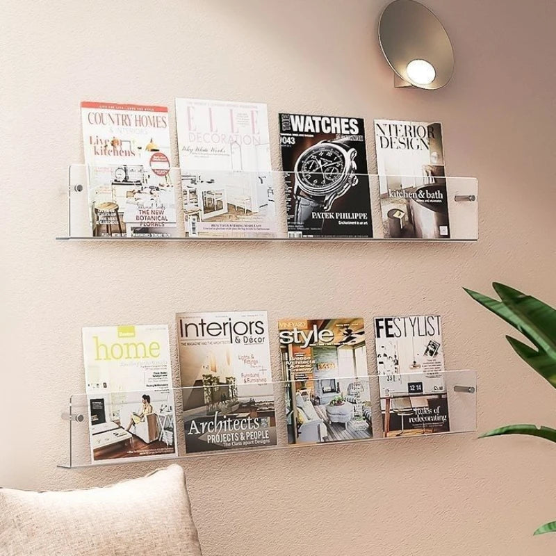 Acrylic Wall-Mounted Magazine & Book Storage Rack – Transparent Wall Storage Rack SWANS