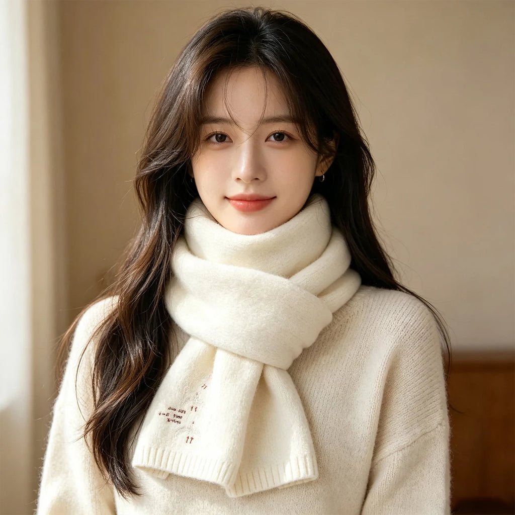 Women's Embroidered Knitted Winter Scarf – Windproof Neck Warmer Knitted Winter Scarf SWANS