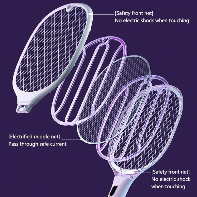 XMSJ 3-in-1 USB Rechargeable Bug Zapper Electric Mosquito Racket Electric Bug Zapper Racket SWANS