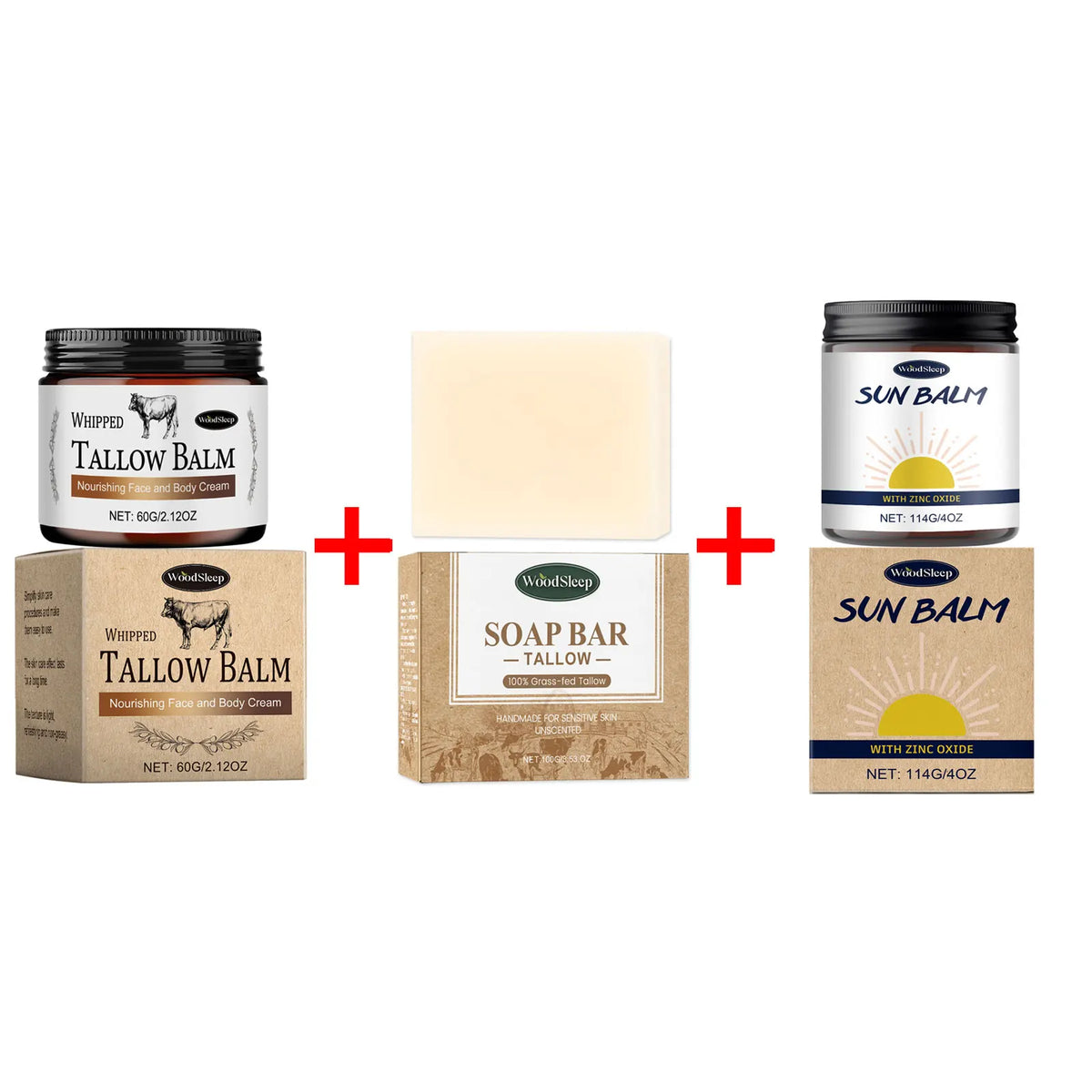 WOODSLEEP Beef Tallow Skin Care Set – Cream, Sunscreen & Soap Skin Care Set SWANS B Set