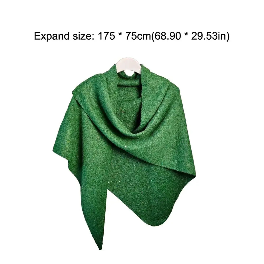 Women's Winter Sequin Triangular Shawl – Warm Knit Wrap Poncho Winter Shawl Wrap SWANS
