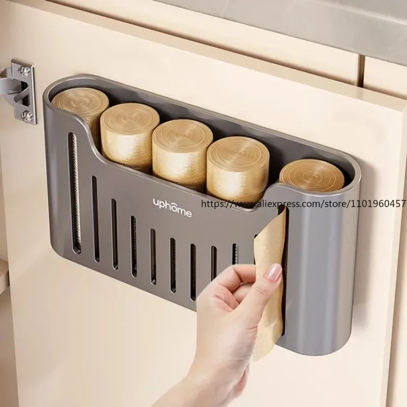 SWANS Wall-Mounted Bag Dispenser – No-Drill Kitchen Storage Wall Storage Dispenser SWANS