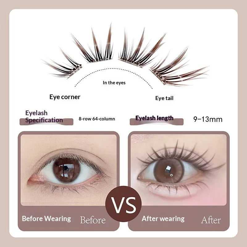 SWANS Dark Brown Fox Eye Cluster Lashes – Glue-Free 9–13mm False Eyelash Clusters SWANS