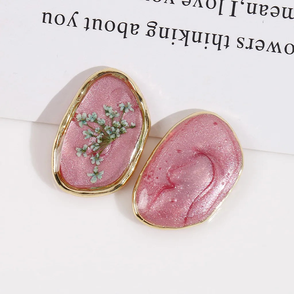 Oval Resin Dried Flower Earring Finding – DIY Jewelry Component Earring Finding SWANS Purple Pink Blue