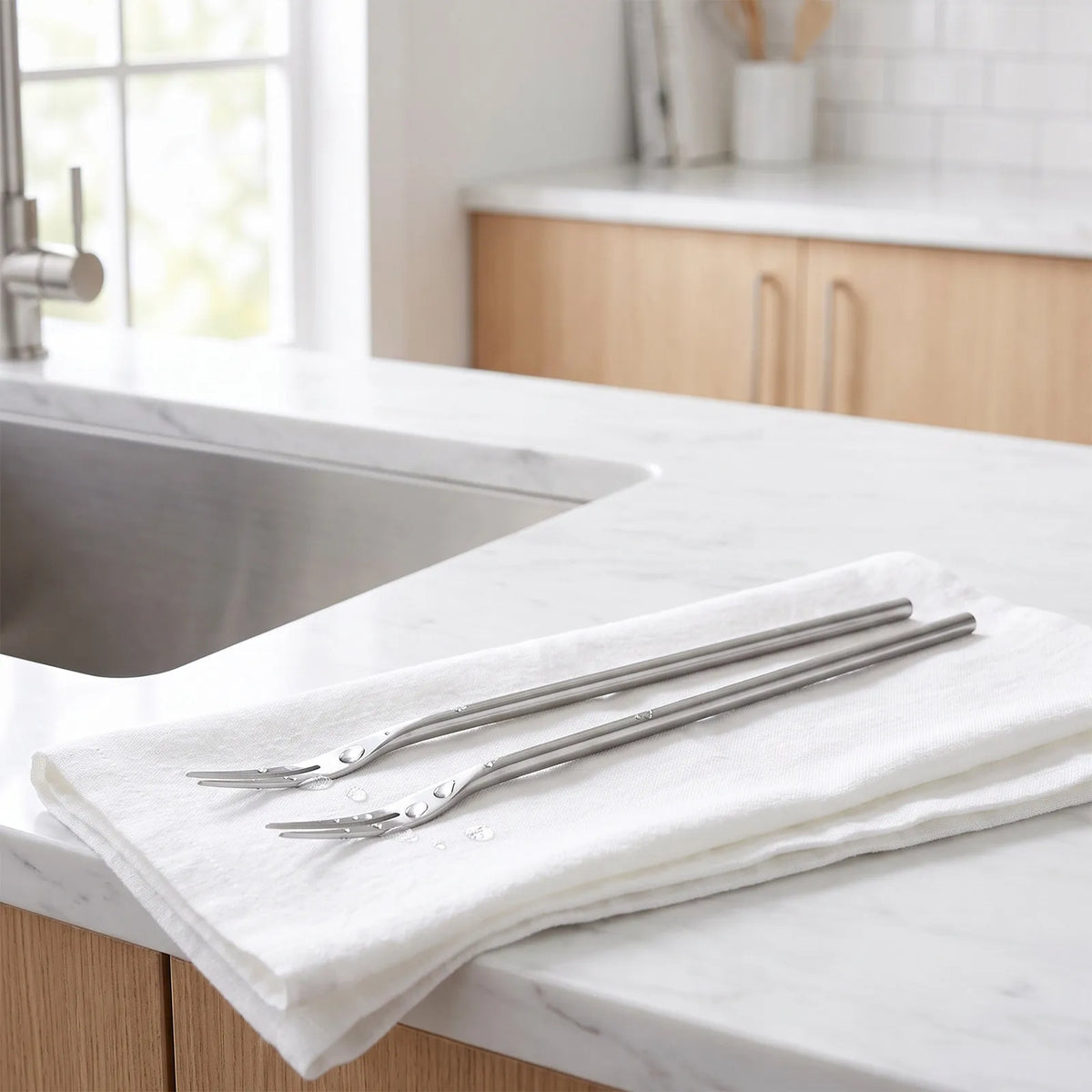 WINOMO 3-Pc Long Handle Stainless Steel Fruit Dessert Forks Dessert Serving Forks SWANS